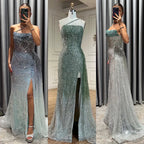 Luxury Blue One Shoulder Evening Dress with Overskirt CLA72434