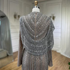 Modest Muslim Silver Nude Beaded Long Sleeves Evening Dress CLA70752H