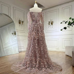 Pink Beaded Mermaid Off Shoulder Evening Gown With Overskirt CLA72641