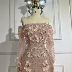 Pink Beaded Mermaid Off Shoulder Evening Gown With Overskirt CLA72641