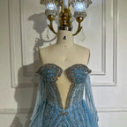 Luxury Blue Mermaid Evening Dress With Gloves And Overskirt CLA72582