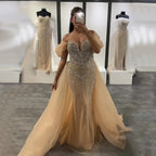 Luxury Nude Beaded Mermaid Evening Dress With Overskirt LA72879