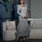 Arabic Simple Style Satin Ruffle Tiered Square Neck Mermaid Evening Dress Elegant For Women Wedding Party Gown CLA72317
