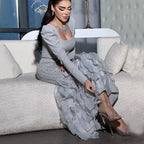 Arabic Simple Style Satin Ruffle Tiered Square Neck Mermaid Evening Dress Elegant For Women Wedding Party Gown CLA72317