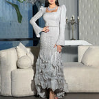 Arabic Simple Style Satin Ruffle Tiered Square Neck Mermaid Evening Dress Elegant For Women Wedding Party Gown CLA72317