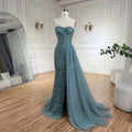 Arabic Turquoise Mermaid Beaded Slit Evening Gown For Women Wedding Party CLA72610