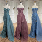 Arabic Turquoise Mermaid Beaded Slit Evening Gown For Women Wedding Party CLA72610