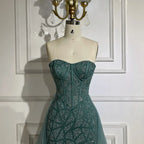 Arabic Turquoise Mermaid Beaded Slit Evening Gown For Women Wedding Party CLA72610