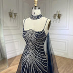 Arabic Luxury Beaded Spaghetti Straps Mermaid Evening Dress With Chocker Cape CLA72440