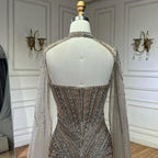 Luxury Beaded Feathers Evening Dress Mermaid With Cape Gown For Formal Occasion CLA72882