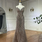 Luxury Beaded Feathers Evening Dress Mermaid With Cape Gown For Formal Occasion CLA72882