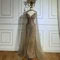 Luxury Beaded Feathers Evening Dress Mermaid With Cape Gown For Formal Occasion CLA72882