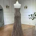 Luxury Beaded Feathers Evening Dress Mermaid With Cape Gown For Formal Occasion CLA72882