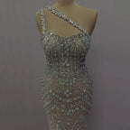 Luxury Dubai Elegant Nude One Shoulder Beaded Evening Dresses Gowns for Formal Occasion CLA72791