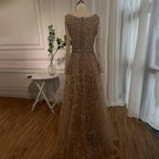 Arabic Modest Hijab Luxury Nude A-Line Beaded Evening Dress CLA72088