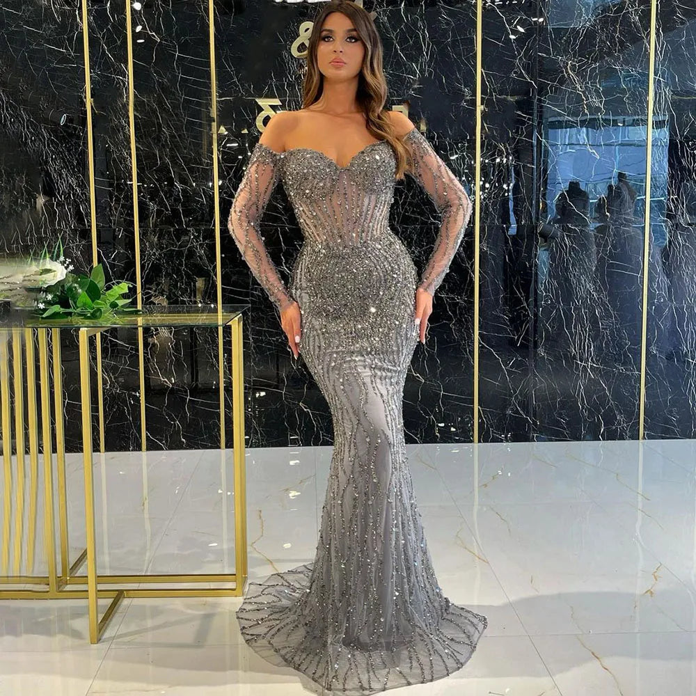 SERENE HILL Luxury Beaded Mermaid Evening Dress CLA71650