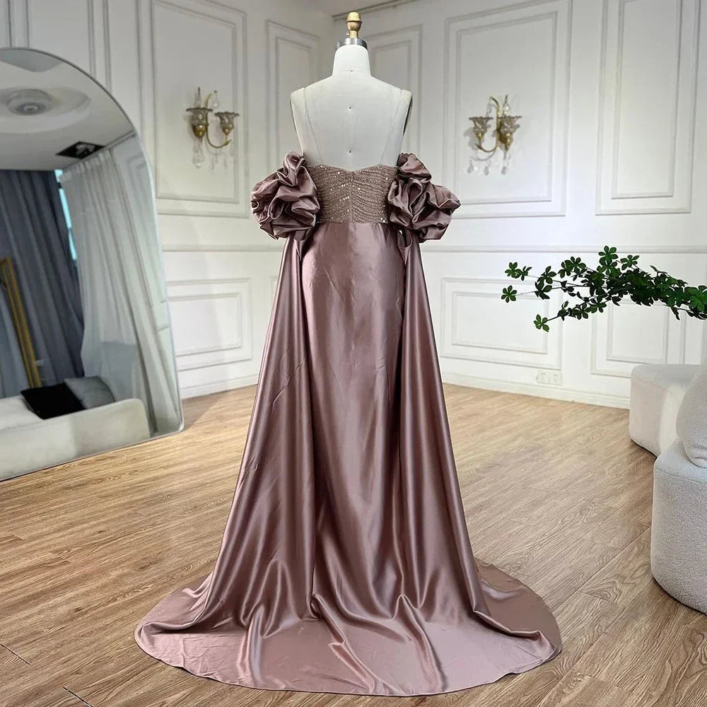 Luxury Arabic Dusty Rose Evening Dresses with Cape CLA72543