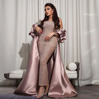 Luxury Arabic Dusty Rose Evening Dresses with Cape CLA72543