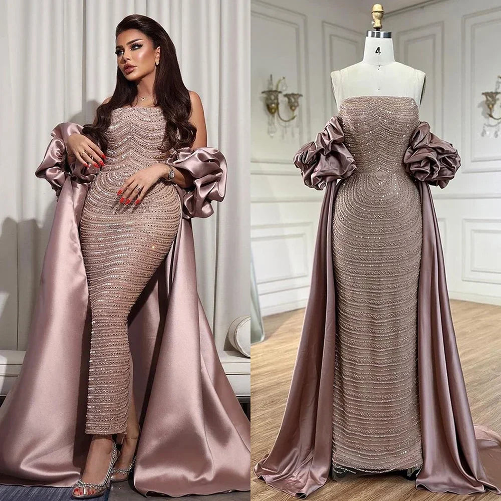Luxury Arabic Dusty Rose Evening Dresses with Cape CLA72543