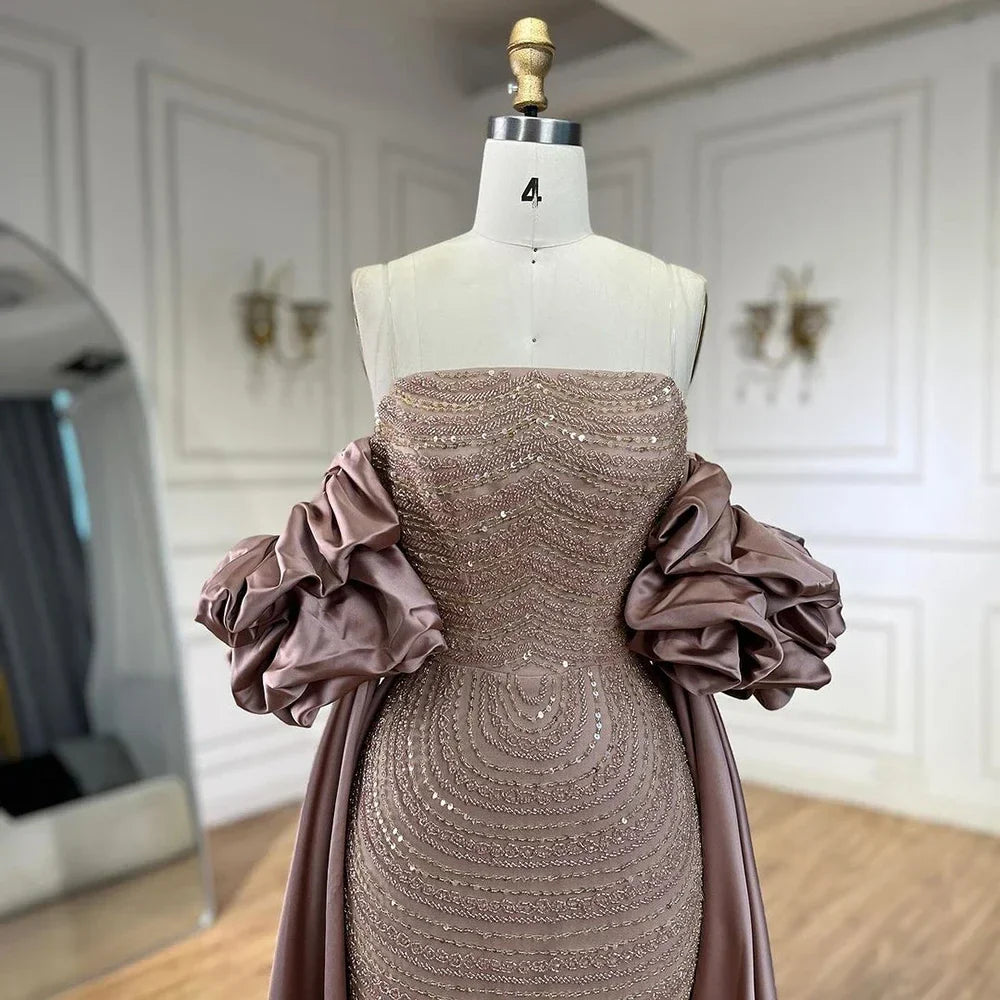 Luxury Arabic Dusty Rose Evening Dresses with Cape CLA72543