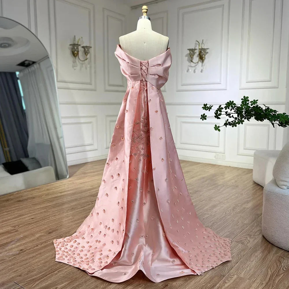 Arabic Simple Style Satin Floral Mermaid Evening Dress Elegant Off Shoulder Women Party Gown CLA72483