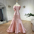Arabic Simple Style Satin Floral Mermaid Evening Dress Elegant Off Shoulder Women Party Gown CLA72483