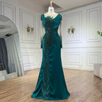 Serene Hill Luxury Dubai Green Mermaid Beaded Satin Evening Dress CLA72202A