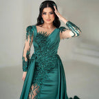 Serene Hill Luxury Dubai Green Mermaid Beaded Satin Evening Dress CLA72202A