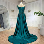 Serene Hill Luxury Dubai Green Mermaid Beaded Satin Evening Dress CLA72202A