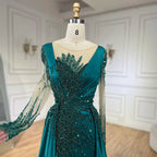 Serene Hill Luxury Dubai Green Mermaid Beaded Satin Evening Dress CLA72202A