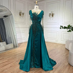 Serene Hill Luxury Dubai Green Mermaid Beaded Satin Evening Dress CLA72202A
