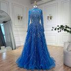 Muslim Formal Blue A-Line Beaded Evening Dress CLA72302A