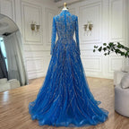 Muslim Formal Blue A-Line Beaded Evening Dress CLA72302A