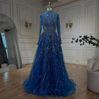 Muslim Formal Blue A-Line Beaded Evening Dress CLA72302A
