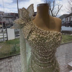 Luxury Sage Green One-Shoulder Pearls Beaded Evening Dress CLA72511