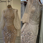 Silver Mermaid Luxury Beaded Evening Dress Modest Full Sleeves LA71036