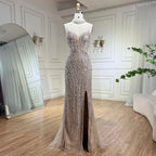 Arabic Beaded Pearls Sleeveless Mermaid With Slit Evening Dress With Chocker CLA72047B
