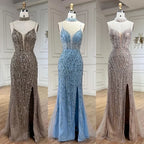 Arabic Beaded Pearls Sleeveless Mermaid With Slit Evening Dress With Chocker CLA72047B