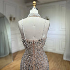 Arabic Beaded Pearls Sleeveless Mermaid With Slit Evening Dress With Chocker CLA72047B