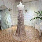Arabic Beaded Pearls Sleeveless Mermaid With Slit Evening Dress With Chocker CLA72047B