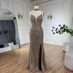 Arabic Beaded Pearls Sleeveless Mermaid With Slit Evening Dress With Chocker CLA72047B