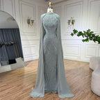 Modest Muslim Pink Evening Dress With Cape Long Sleeves CLA72413A