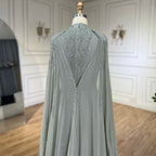 Modest Muslim Pink Evening Dress With Cape Long Sleeves CLA72413A