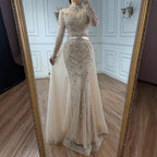Luxury Nude Beaded Long Sleeves Modest Muslim Mermaid Evening Dress CLA73158