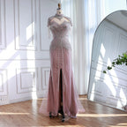 Arabic Luxury Beaded Mermaid Evening Dress With Detachable Tassels Cape CLA72891A