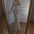 Kosovo Luxury Beaded Pearls Tassels Nude Evening Dress With Short Cape CLA72876