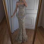 Kosovo Luxury Beaded Pearls Tassels Nude Evening Dress With Short Cape CLA72876