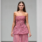 Luxury Pink Two Piece Beaded Evening Gown CLA73207