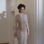 Luxury Silver Nude Beaded Corset Mermaid Evening Dress CLA73335