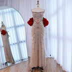 Luxury Beaded Evening Dress Puff Sleeves Pearl Adorned CLA72903